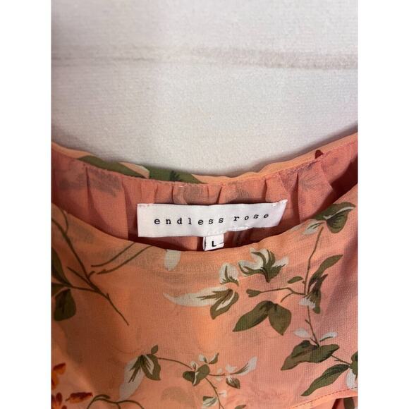 Endless Rose Sleeveless Blouse Size LG Peach With Floral Print - Picture 3 of 4
